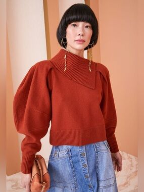 Ulla Johnson Riley Pullover Sumac Merino Wool Puff Sleeve Sweater S